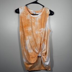 She + Sky Womens Tie Front‎ Tank Top Sleeveless Orange White Tie Dye Medium